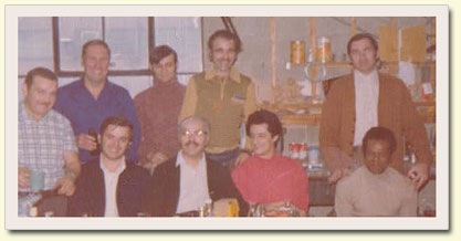 Christmas gathering, 1974.  Lea Hardy & Company Ltd. staff wearing younger mens' clothes! 
